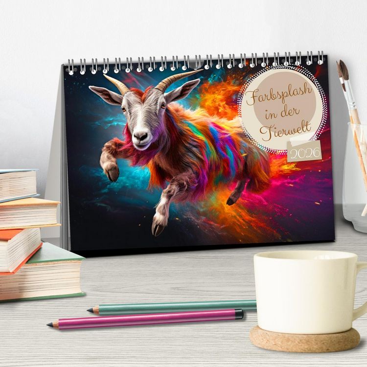 Produktbild: Farbsplash in der Tierwelt (Tischkalender 2026 DIN A5 quer), CALVENDO Monatskalender