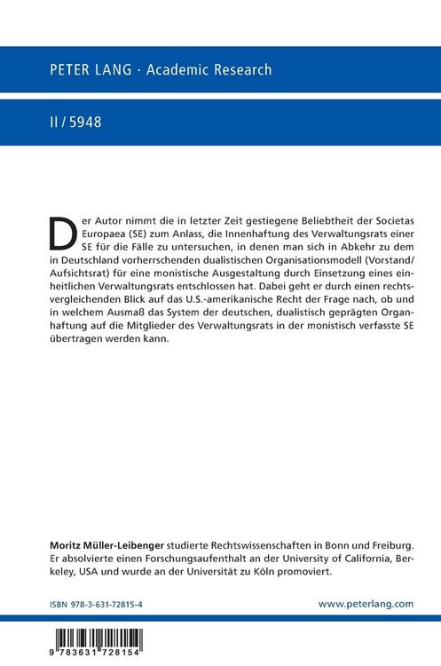 Produktbild: Die Innenhaftung des Verwaltungsrats einer monistisch verfassten SE mit Sitz in Deutschland