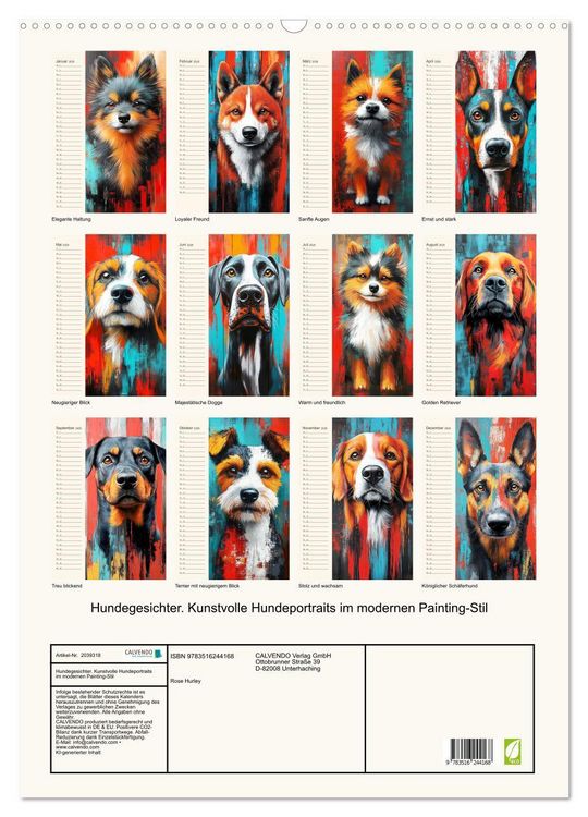 Produktbild: Hundegesichter. Kunstvolle Hundeportraits im modernen Painting-Stil (Wandkalender 2026 DIN A2 hoch), CALVENDO Monatskalender