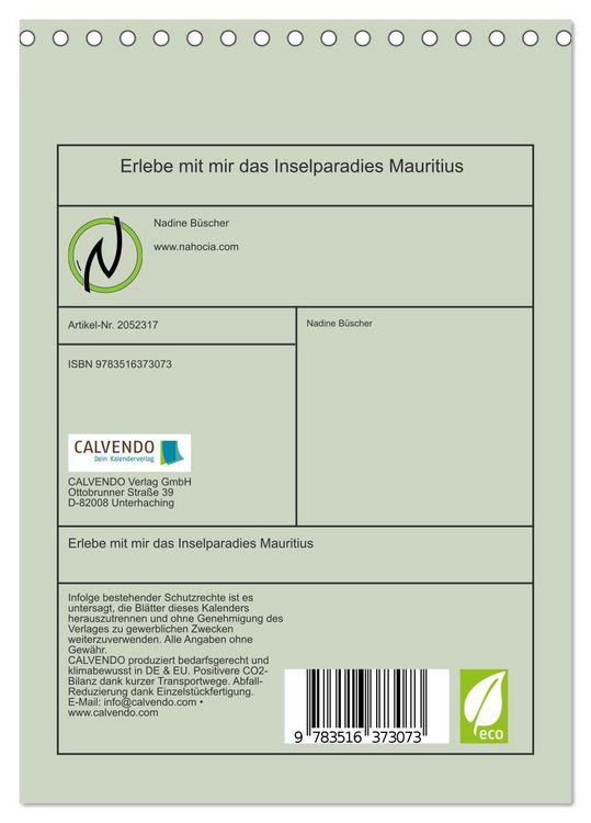 Produktbild: Erlebe mit mir das Inselparadies Mauritius (Tischkalender 2026 DIN A5 hoch), CALVENDO Monatskalender