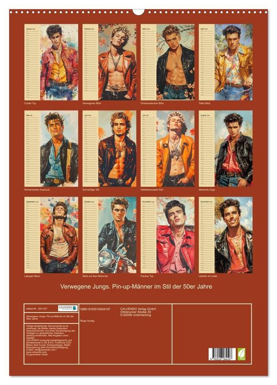 Produktbild: Verwegene Jungs. Pin-up-M&auml;nner im Stil der 50er Jahre (Wandkalender 2026 DIN A2 hoch), CALVENDO Monatskalender