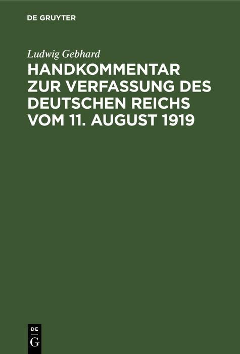 Produktbild: Handkommentar zur Verfassung des Deutschen Reichs vom 11. August 1919