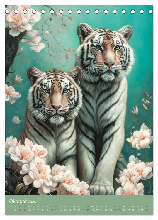 Produktbild: Raubkatzen mit Ornamenten indischer Art (Tischkalender 2026 DIN A5 hoch), CALVENDO Monatskalender