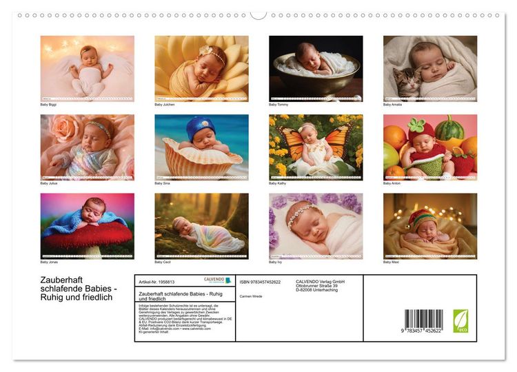 Produktbild: Zauberhaft schlafende Babies - Ruhig und friedlich (hochwertiger Premium Wandkalender 2026 DIN A2 quer), Kunstdruck in Hochglanz