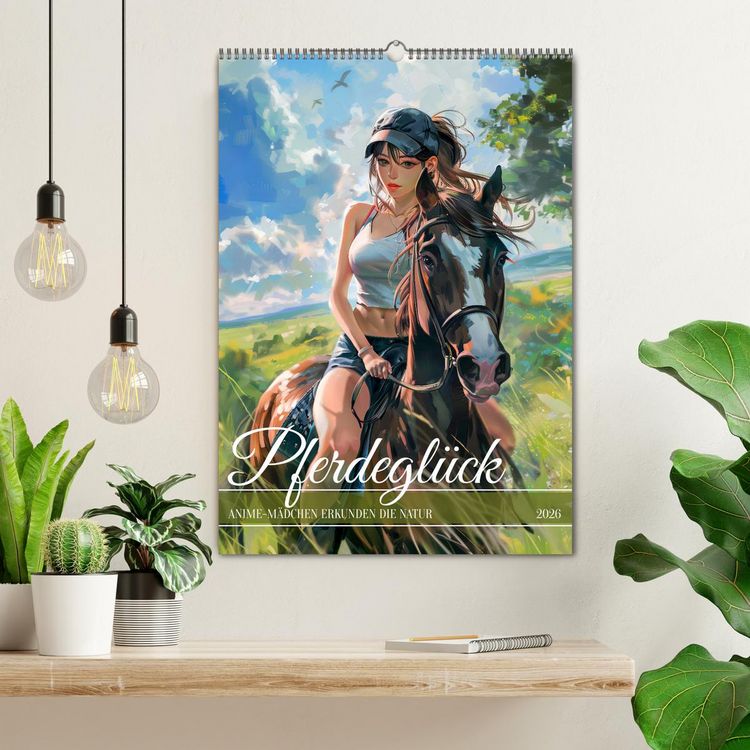 Produktbild: Pferdegl&uuml;ck - Anime-M&auml;dchen erkunden die Natur (Wandkalender 2026 DIN A2 hoch), CALVENDO Monatskalender