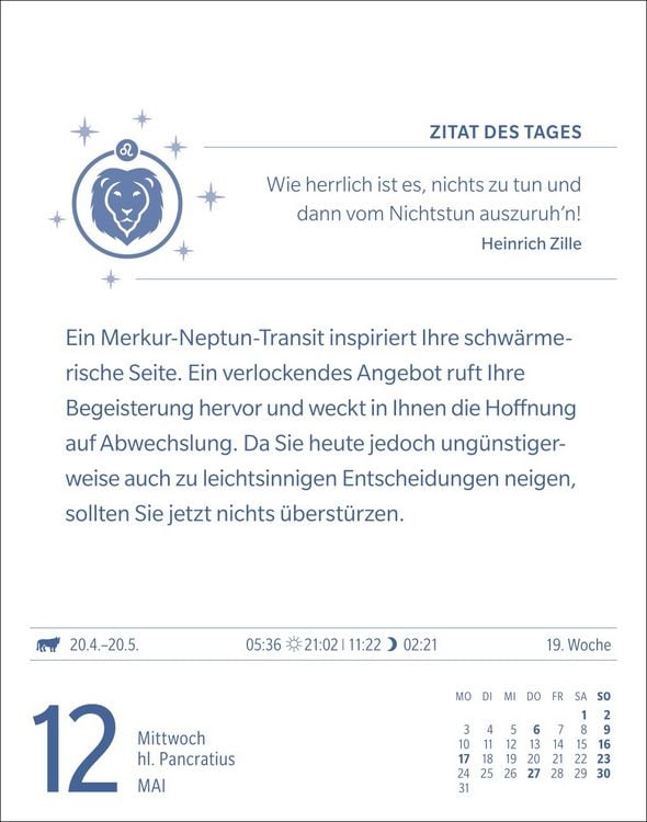 Produktbild: L&ouml;we Sternzeichenkalender 2027 - Tagesabrei&szlig;kalender - Ihr Horoskop f&uuml;r jeden Tag