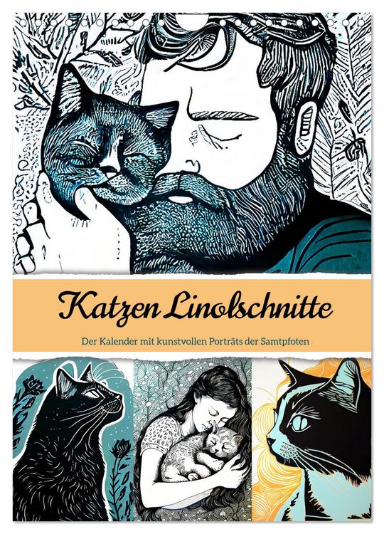 Produktbild: Katzen Linolschnitt - Der Kalender mit kunstvollen Portr&auml;ts der Samtpfoten (Wandkalender 2026 DIN A4 hoch), CALVENDO Monatskalender