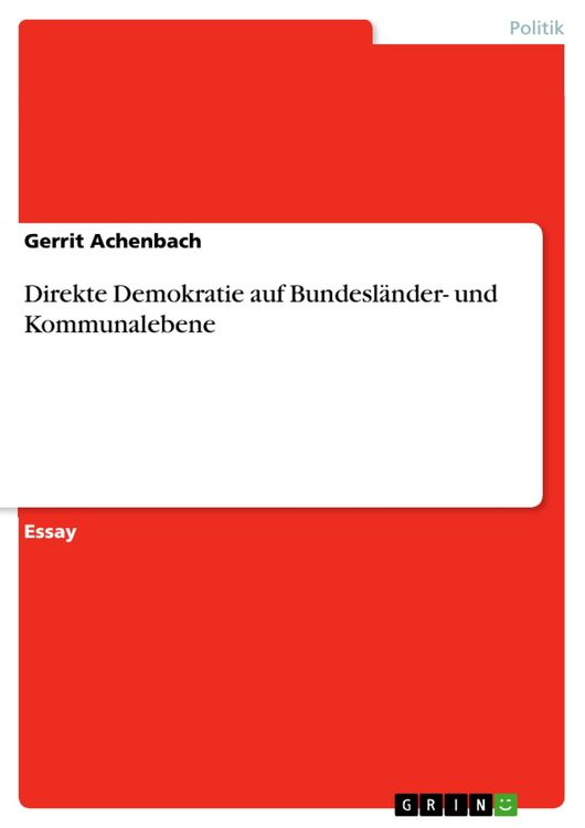 Produktbild: Direkte Demokratie auf Bundesl&auml;nder- und Kommunalebene