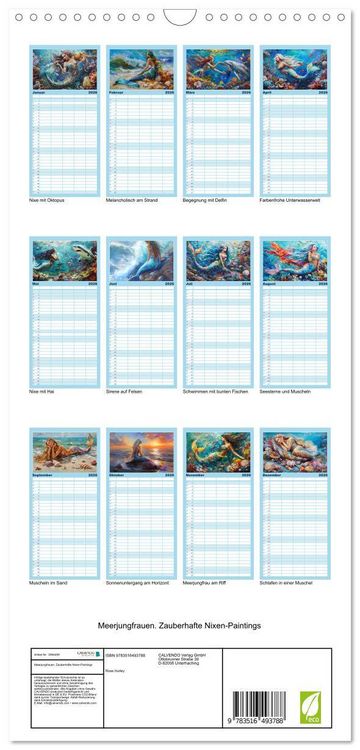 Produktbild: Familienplaner 2026 - Meerjungfrauen. Zauberhafte Nixen-Paintings mit 5 Spalten (Wandkalender, 21 x 45 cm) CALVENDO