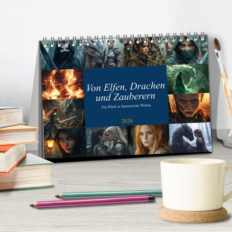 Produktbild: Von Elfen, Drachen und Zauberern - Ein Blick in fantastische Welten (Tischkalender 2026 DIN A5 quer), CALVENDO Monatskalender
