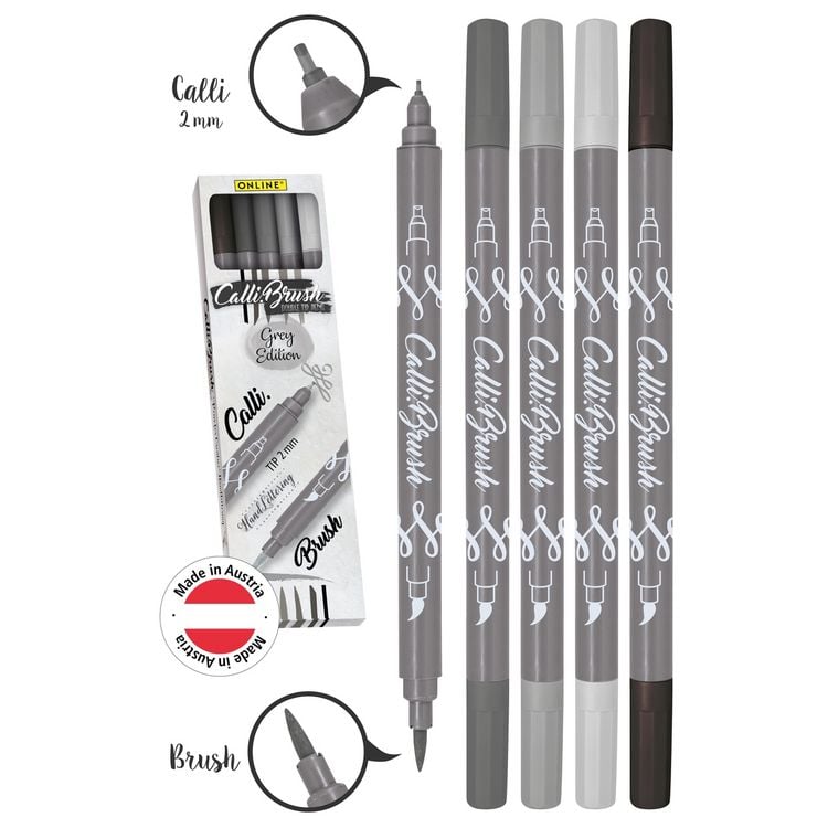 Produktbild: ONLINE Kalligraphiestifte Calli Brush Grey Edition grau 5 St&uuml;ck