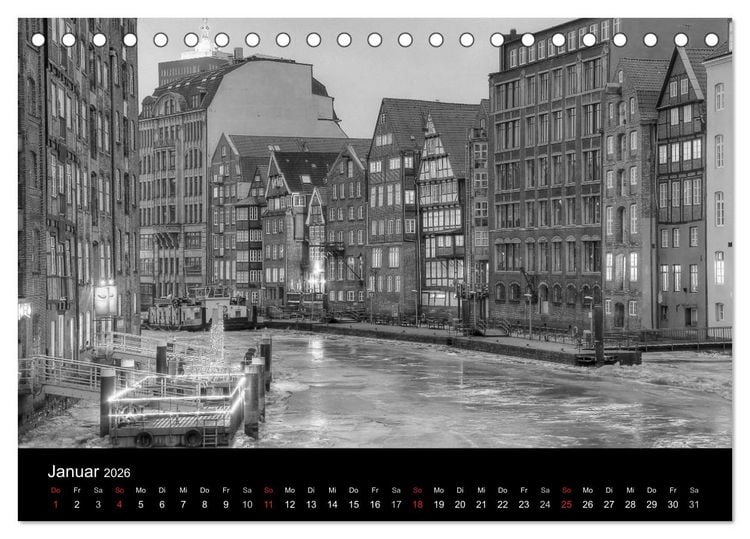 Produktbild: Hamburg monochrome Impressionen (Tischkalender 2026 DIN A5 quer), CALVENDO Monatskalender