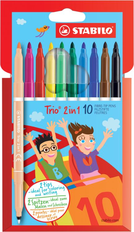 Produktbild: STABILO Filzstift und Fineliner in einem -   Trio 2 in 1 - 10er Pack mit 10 verschiedenen Farben