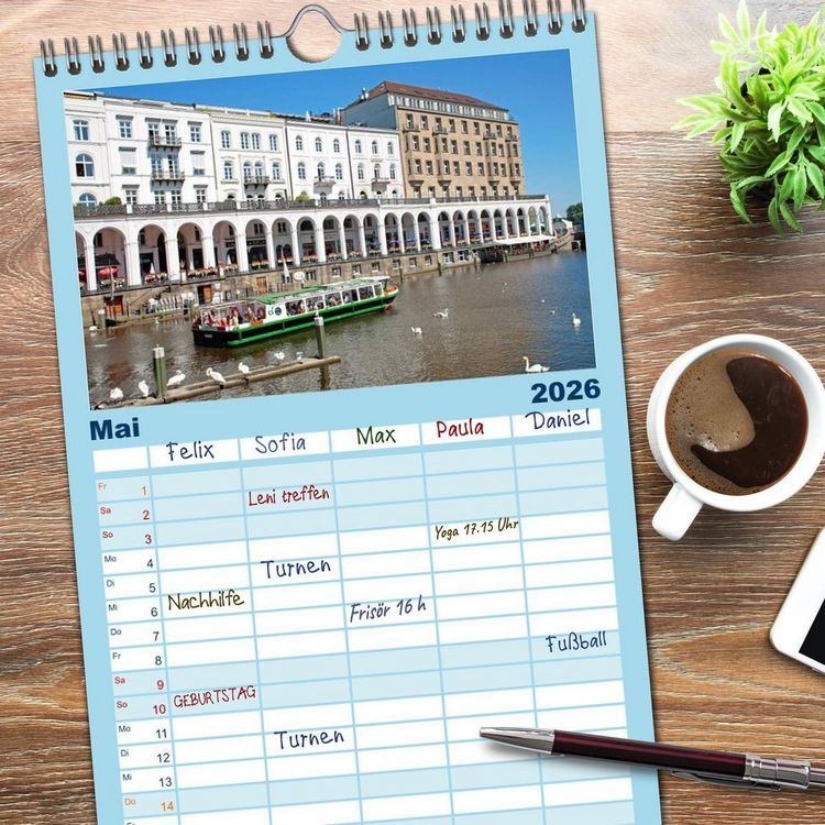 Produktbild: Familienplaner 2026 - Hamburg mit 5 Spalten (Wandkalender, 21 x 45 cm) CALVENDO