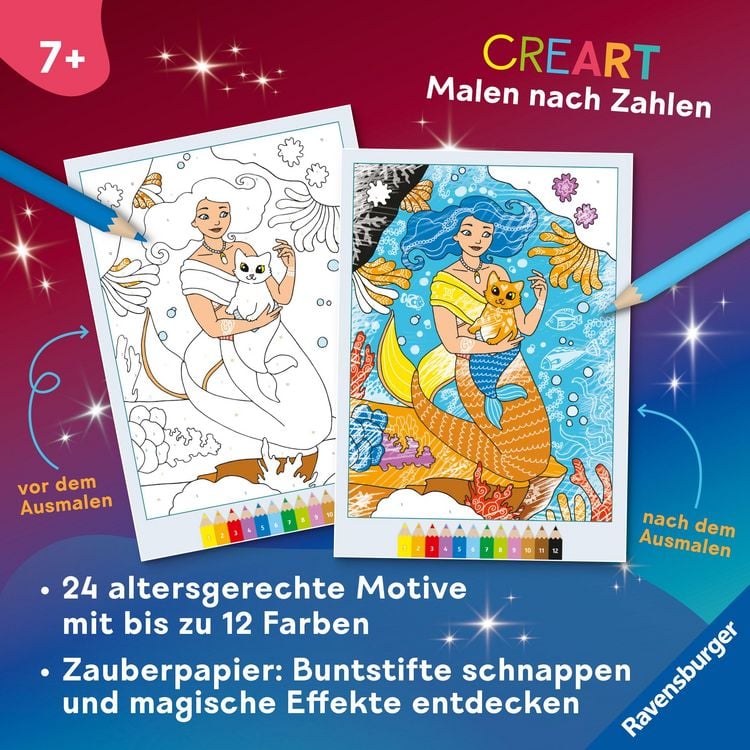 Produktbild: CreArt Malen nach Zahlen ab 7 Zauberpapier - Meerjungfrauen