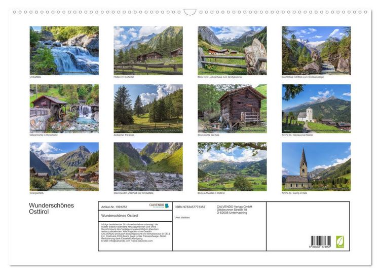 Produktbild: Wundersch&ouml;nes Osttirol (Wandkalender 2026 DIN A2 quer), CALVENDO Monatskalender