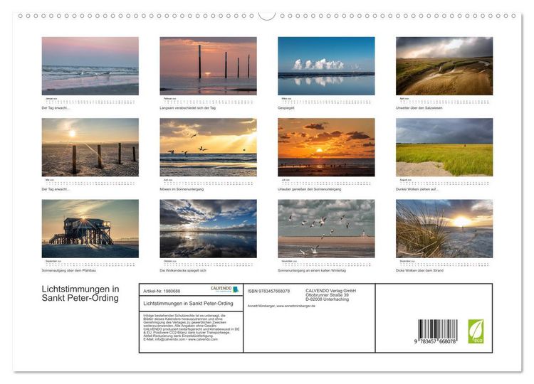 Produktbild: Lichtstimmungen in Sankt Peter-Ording (hochwertiger Premium Wandkalender 2026 DIN A2 quer), Kunstdruck in Hochglanz