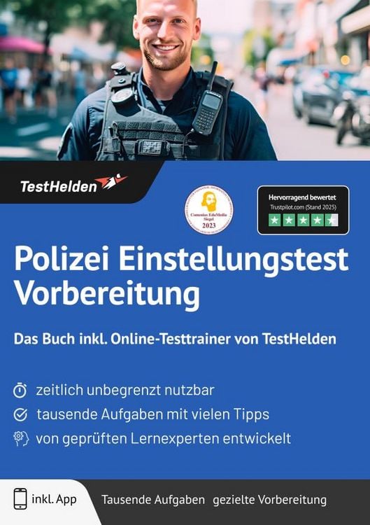 Produktbild: Polizei Einstellungstest Vorbereitung: Das Buch inkl. Online-Testtrainer von TestHelden |