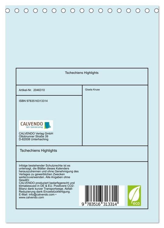 Produktbild: Tschechiens Highlights (Tischkalender 2026 DIN A5 hoch), CALVENDO Monatskalender