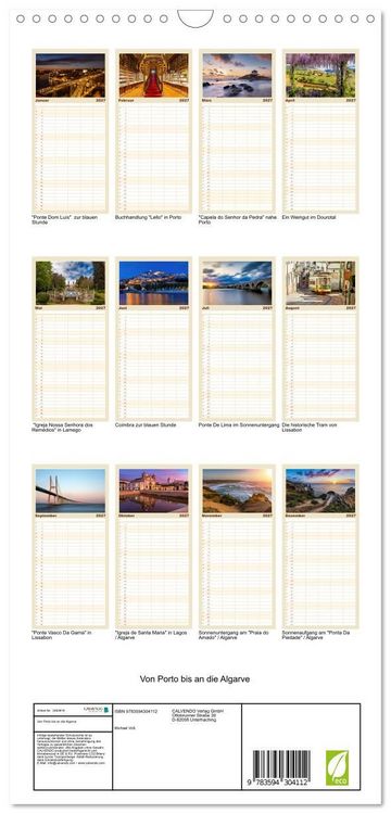 Produktbild: Familienplaner 2027 - Von Porto bis an die Algarve mit 5 Spalten (Wandkalender, 21 x 45 cm) CALVENDO