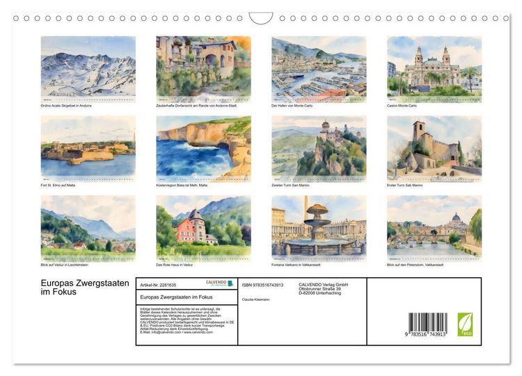 Produktbild: Europas Zwergstaaten im Fokus (Wandkalender 2026 DIN A3 quer), CALVENDO Monatskalender