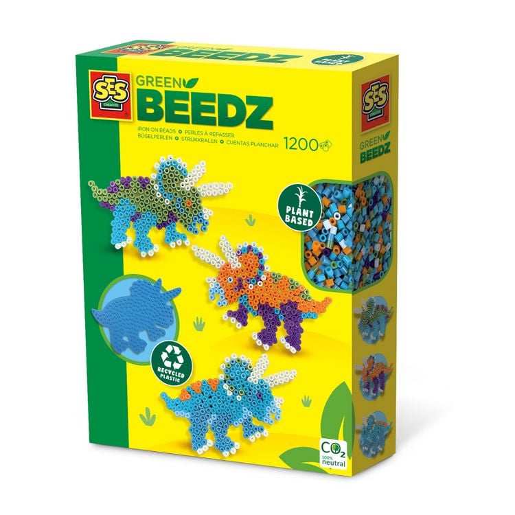 Produktbild: SES CREATIVE B&uuml;gelperlen GREEN BEEDZ Triceratops 1200 St&uuml;ck