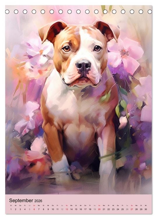 Produktbild: Pit Bull Aquarelle. Illustrationen von tollen Hunden (Tischkalender 2026 DIN A5 hoch), CALVENDO Monatskalender