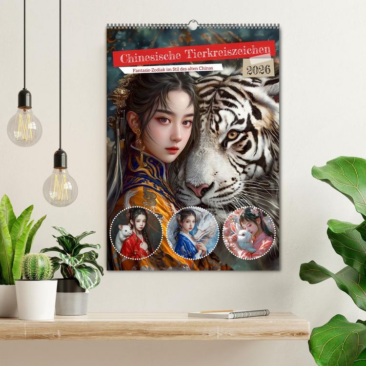 Produktbild: Chinesische Tierkreiszeichen - Fantasie-Zodiak im Stil des alten Chinas (Wandkalender 2026 DIN A2 hoch), CALVENDO Monatskalender
