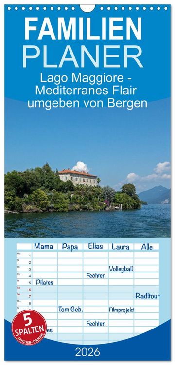 Produktbild: Familienplaner 2026 - Lago Maggiore - Mediterranes Flair umgeben von Bergen mit 5 Spalten (Wandkalender, 21 x 45 cm) CALVENDO