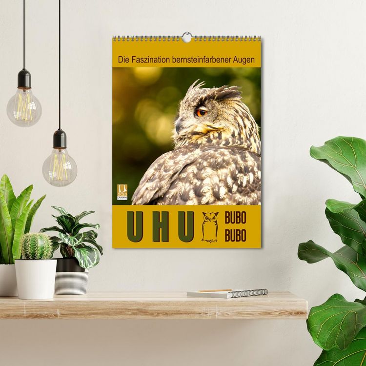 Produktbild: Uhu, die Faszination bernsteinfarbener Augen (Wandkalender 2026 DIN A3 hoch), CALVENDO Monatskalender