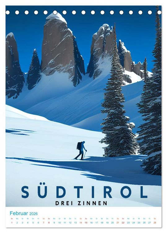Produktbild: S&uuml;dtirol - Old School Poster Style (Tischkalender 2026 DIN A5 hoch), CALVENDO Monatskalender
