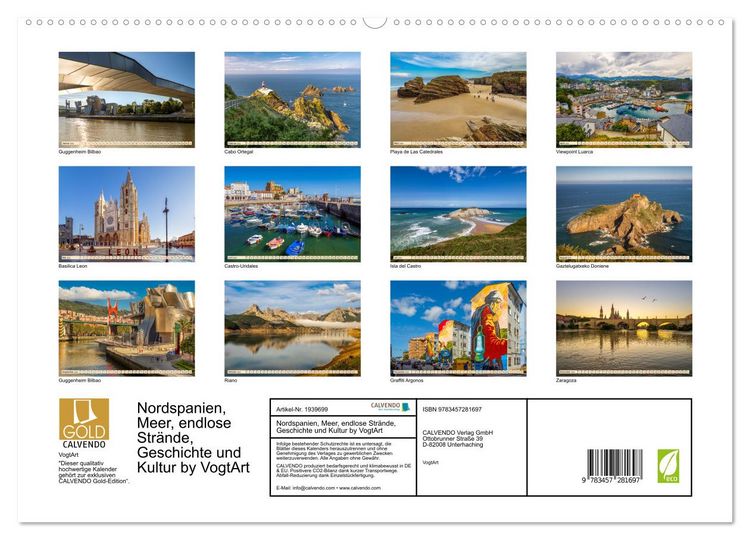 Produktbild: Nordspanien, Meer, endlose Str&auml;nde, Geschichte und Kultur by VogtArt (hochwertiger Premium Wandkalender 2026 DIN A2 quer), Kunstdruck in Hochglanz