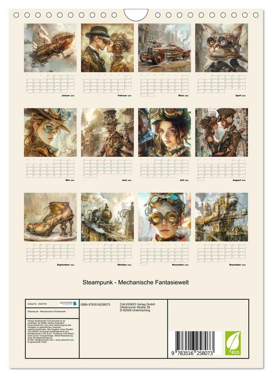 Produktbild: Steampunk - Mechanische Fantasiewelt (Wandkalender 2026 DIN A4 hoch), CALVENDO Monatskalender