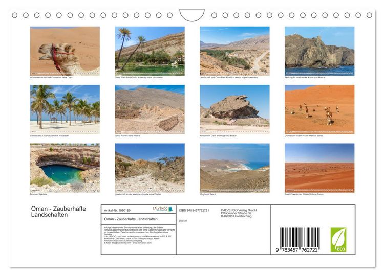 Produktbild: Oman - Zauberhafte Landschaften (Wandkalender 2026 DIN A4 quer), CALVENDO Monatskalender