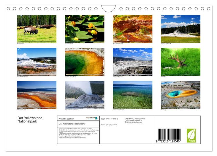 Produktbild: Der Yellowstone Nationalpark (Wandkalender 2026 DIN A4 quer), CALVENDO Monatskalender