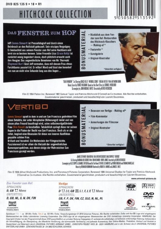 Produktbild: Hitchcock Collection: Das Fenster zum Hof/Vertigo [2 DVDs]