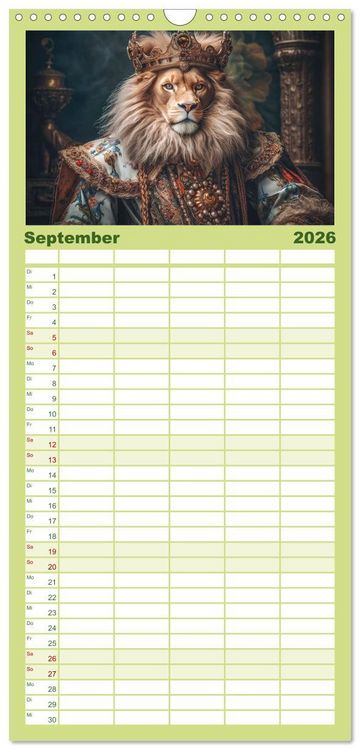 Produktbild: Familienplaner 2026 - Tierisch - K&ouml;niglich mit 5 Spalten (Wandkalender, 21 x 45 cm) CALVENDO