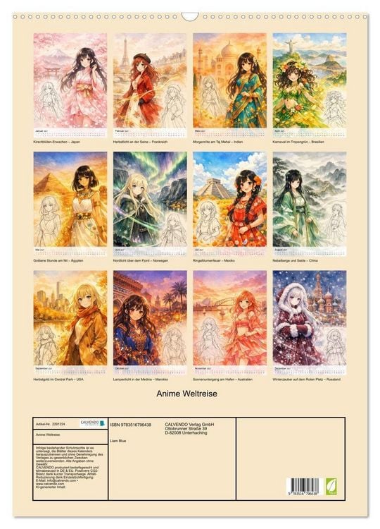 Produktbild: Anime Weltreise (Wandkalender 2027 DIN A2 hoch), CALVENDO Monatskalender