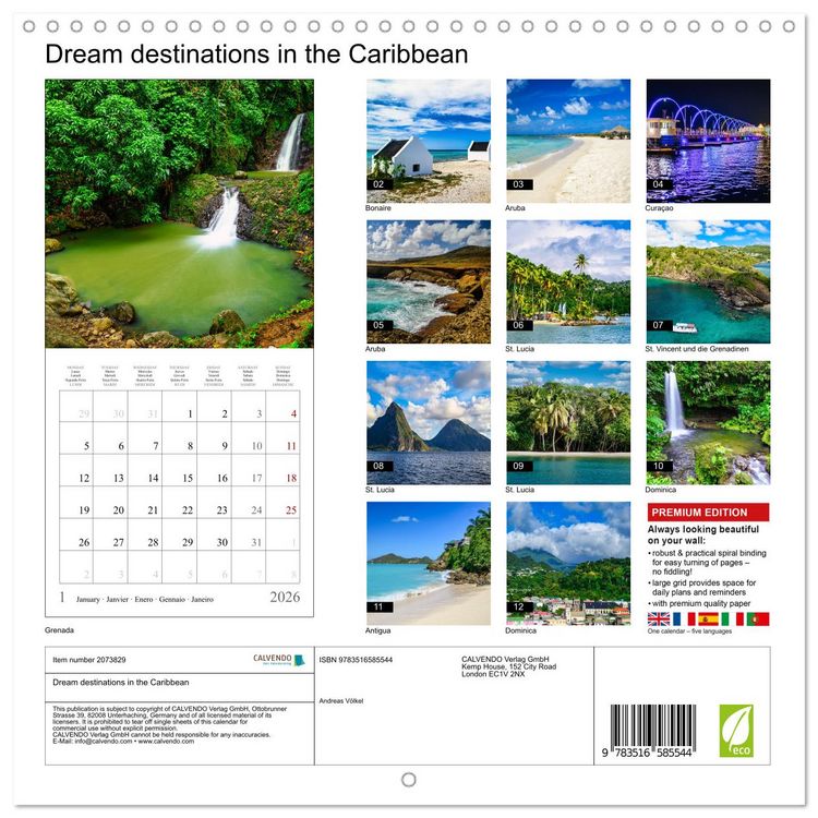 Produktbild: Dream destinations in the Caribbean (Wall Calendar 2026 12 &times; 12 Inch) CALVENDO 12 Month Wall Calendar