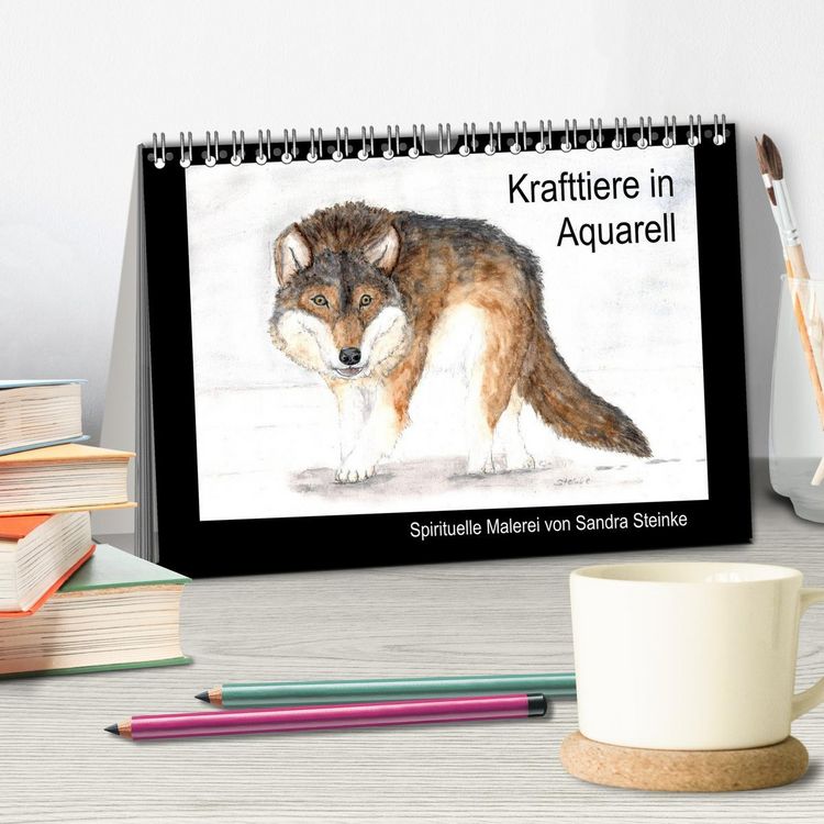 Produktbild: Krafttiere in Aquarell (Tischkalender 2026 DIN A5 quer), CALVENDO Monatskalender