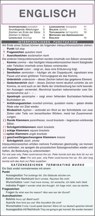Produktbild: Leporello: Englisch &ndash; Interpunktion, Lexikologie und Stilistik im &Uuml;berblick