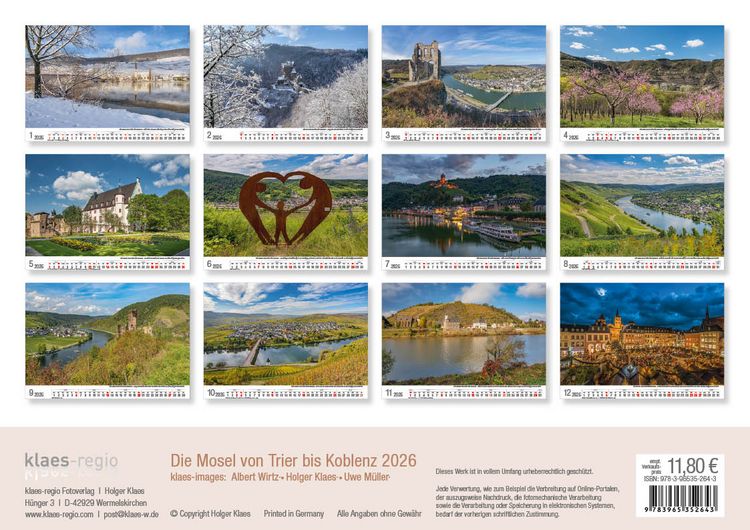 Produktbild: Mosel von Trier bis Koblenz 2026 Bildkalender A4 quer, spiralgebunden
