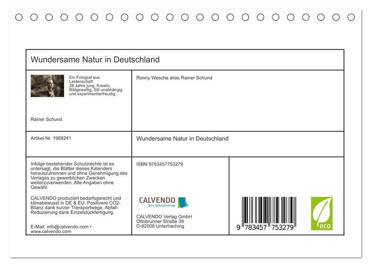 Produktbild: Wundersame Natur in Deutschland (Tischkalender 2026 DIN A5 quer), CALVENDO Monatskalender