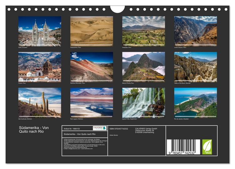 Produktbild: S&uuml;damerika - Von Quito nach Rio (Wandkalender 2026 DIN A4 quer), CALVENDO Monatskalender