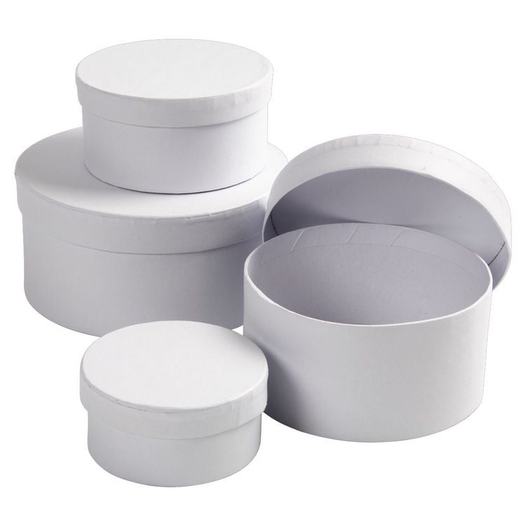 Produktbild: Creativ Company Schachteln Rund, H 4+5+6+7 cm, D 8+10+12+14 cm, Wei&szlig;, 4 Stk, 1 Set