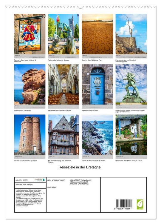 Produktbild: Reiseziele in der Bretagne (hochwertiger Premium Wandkalender 2026 DIN A2 hoch), Kunstdruck in Hochglanz