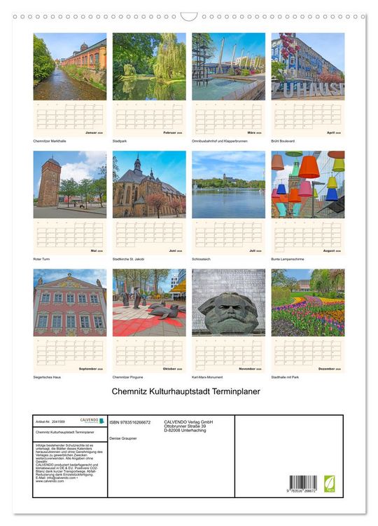 Produktbild: Chemnitz Kulturhauptstadt Terminplaner (Wandkalender 2026 DIN A2 hoch), CALVENDO Monatskalender