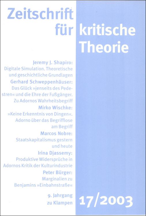 Produktbild: Zeitschrift f&uuml;r kritische Theorie / Zeitschrift f&uuml;r kritische Theorie, Heft 17 (2003)