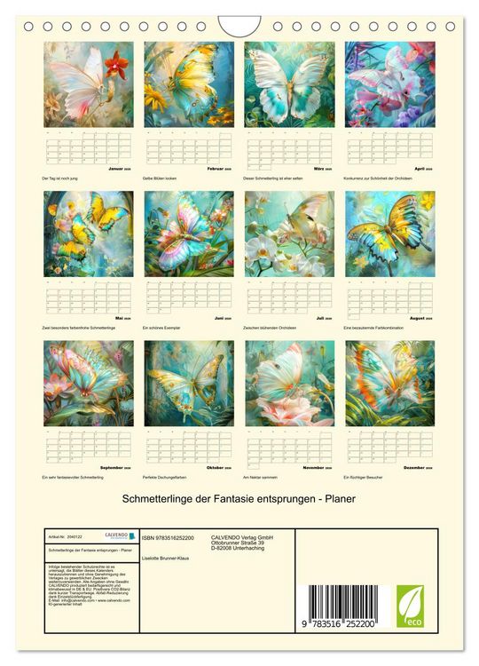 Produktbild: Schmetterlinge der Fantasie entsprungen - Planer (Wandkalender 2026 DIN A4 hoch), CALVENDO Monatskalender