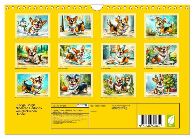 Produktbild: Lustige Corgis. Niedliche Cartoons von gl&uuml;cklichen Hunden (Wandkalender 2026 DIN A4 quer), CALVENDO Monatskalender